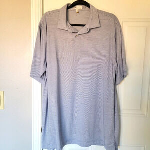 Peter Millar White And Heather Blue Striped Short Sleeve Golf Polo XL